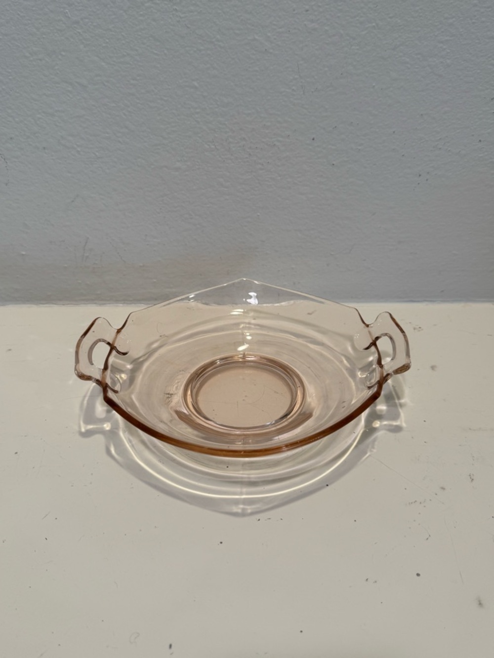 Vintage Pink Depression Glass Raised Handled Fenton Hexagonal Candy Dish